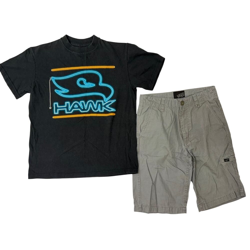 Tony Hawk Graphic Tee Vans Cargo Shorts Outfit Boys Size M Shirt 12 Shorts